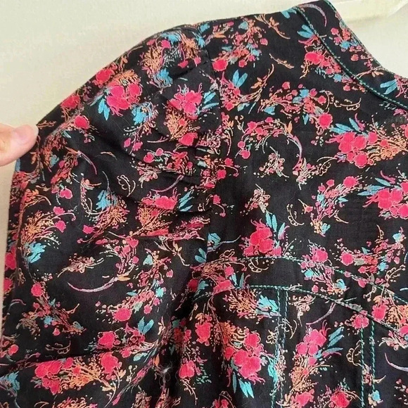 Free People Monica Top, Floral Open Back Puff Sleeve Cinched Waist Blouse Med - Picture 11 of 16